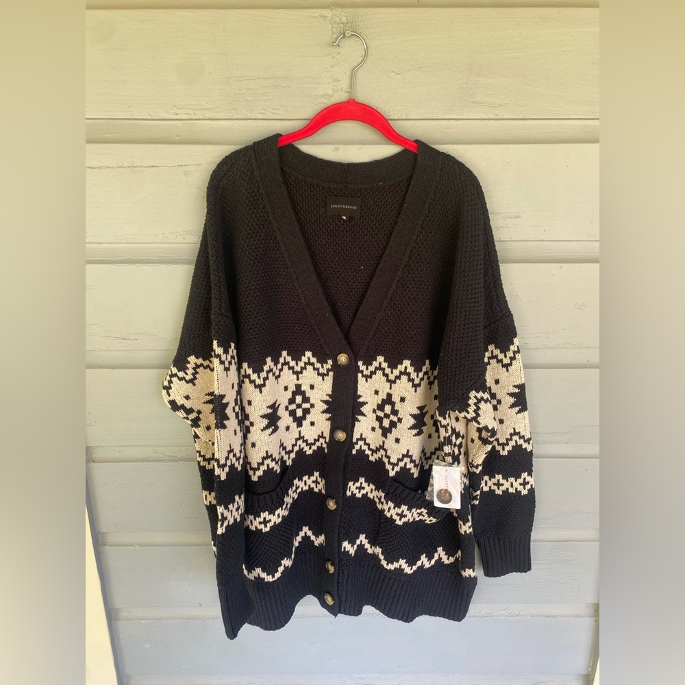 Lucky Brand Jacquard Cotton Cardigan BNWT XXL - Picture 3 of 7